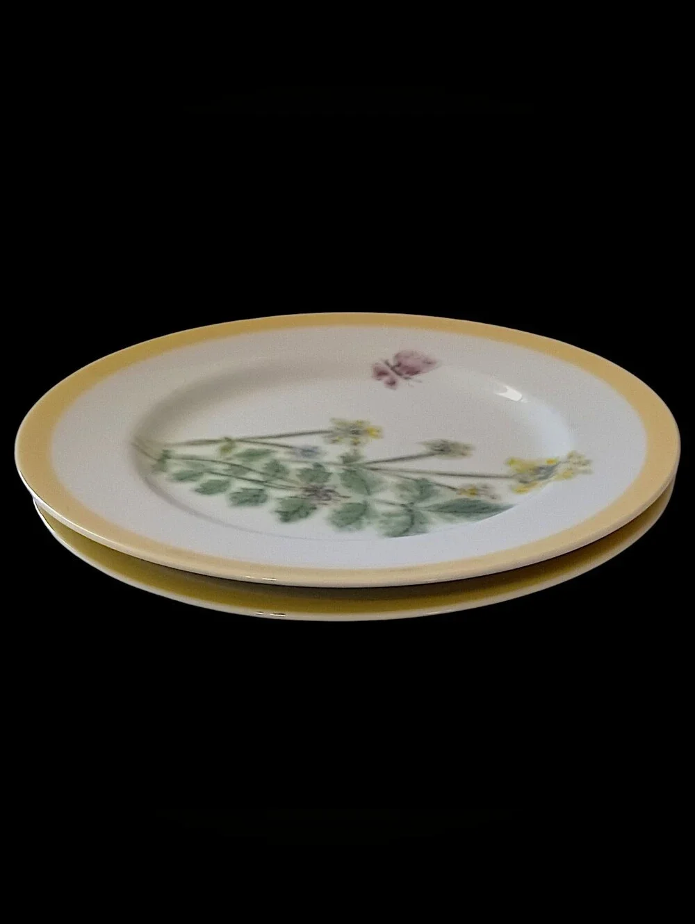 2 Williams Sonoma Flowering Herbs Salad Plates Yellow Burnet Purple Butterfly